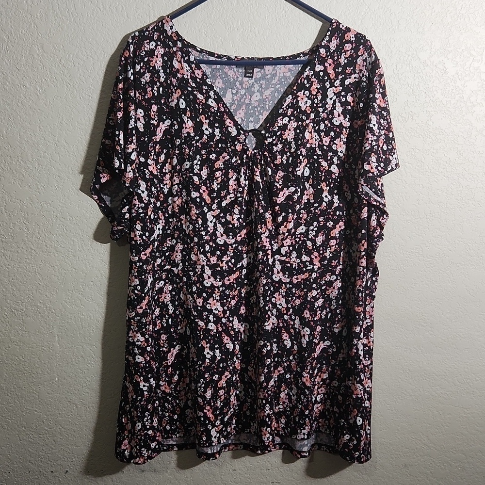 Lane Bryant Blouse Womens Size 26 / 28 Plus Floral Black Keyhole